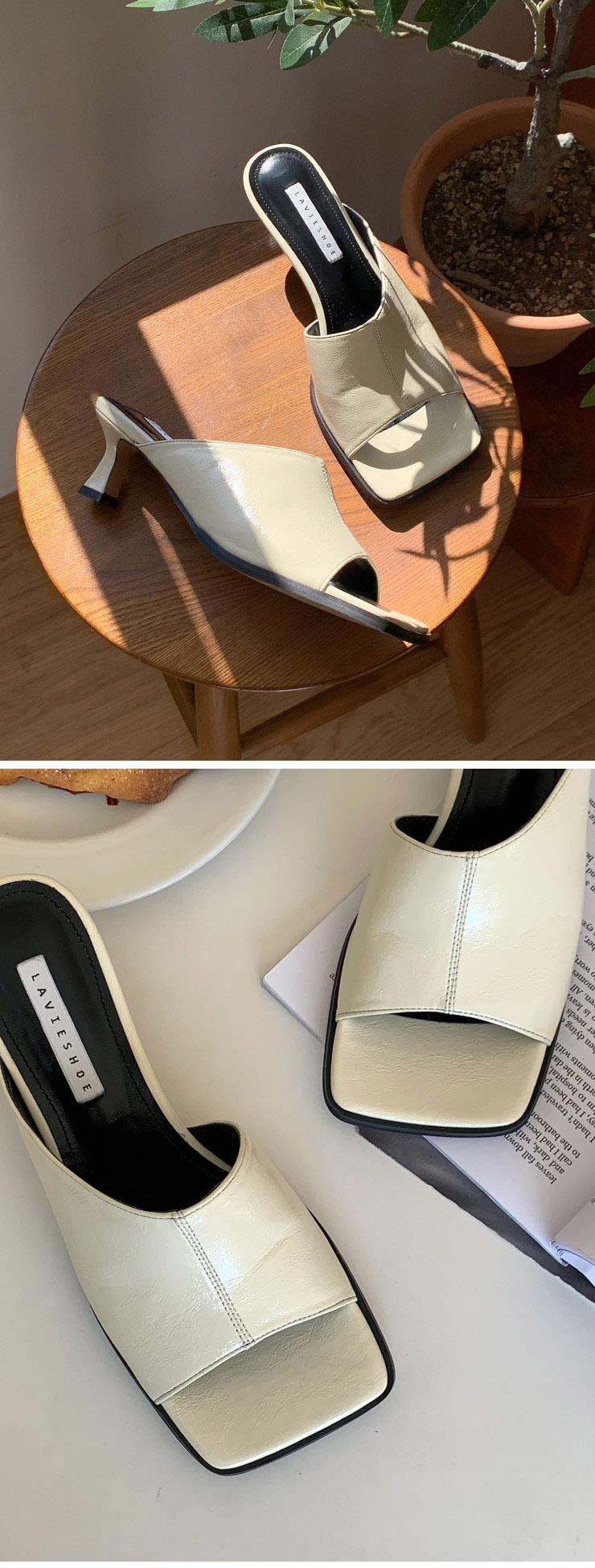 토오픈 사각코 미들힐 여성뮬슬리퍼형샌들