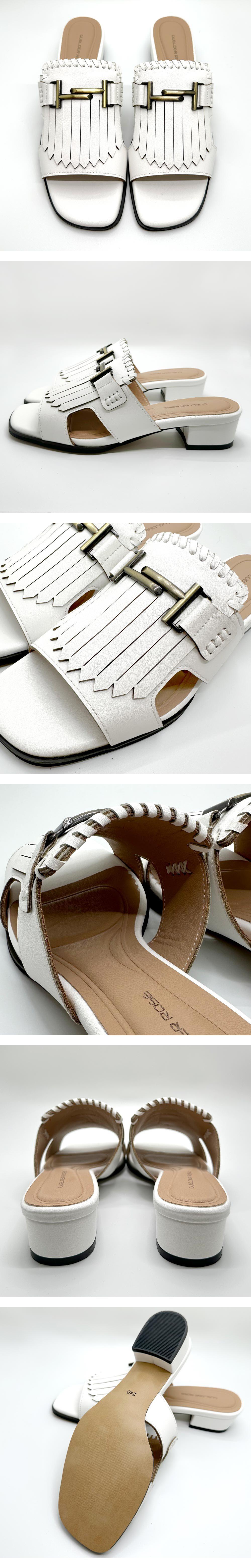 천연 소가죽 프린지 여성뮬슬리퍼형샌들