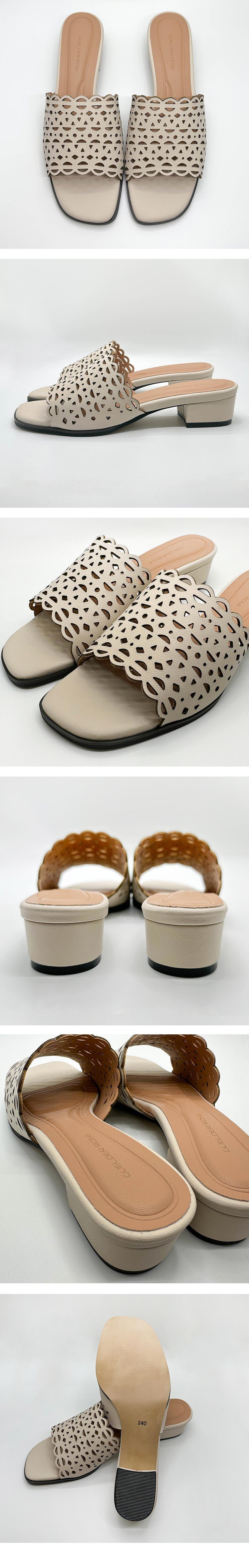 천연 소가죽 펀칭 여성뮬슬리퍼형샌들