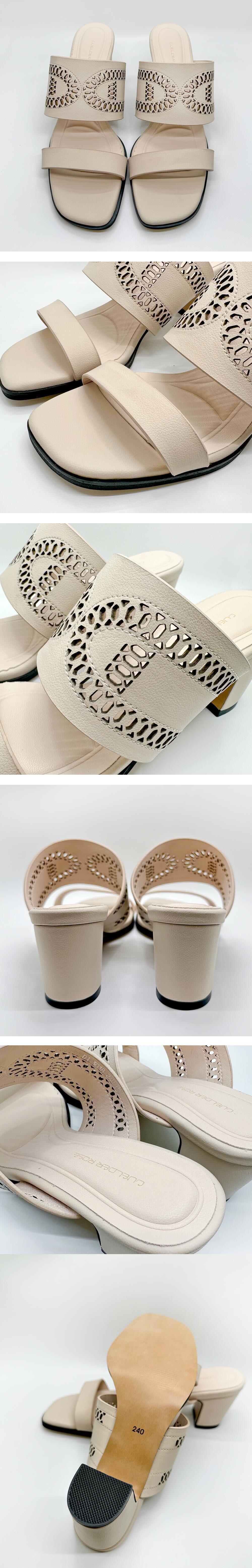 천연 소가죽 펀칭 여성뮬슬리퍼형샌들