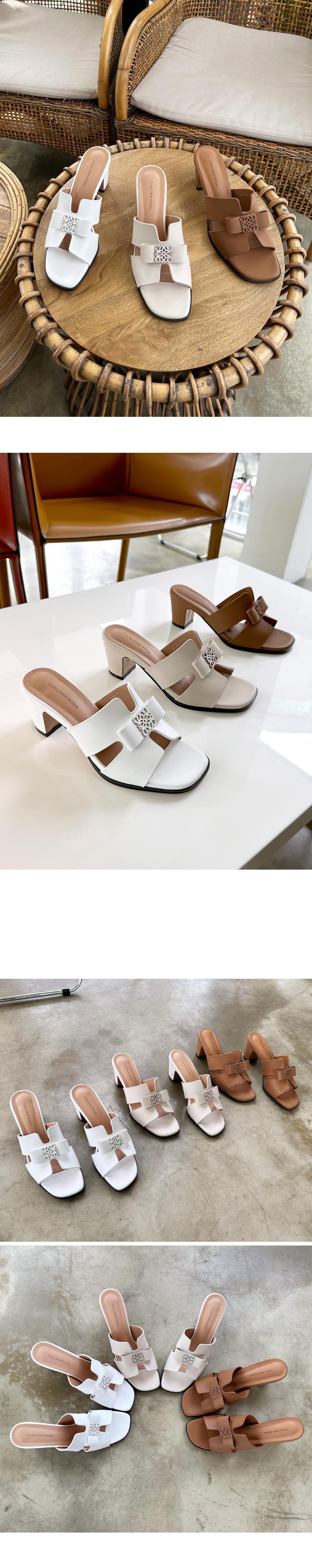 천연 소가죽 리본 여성뮬슬리퍼형샌들