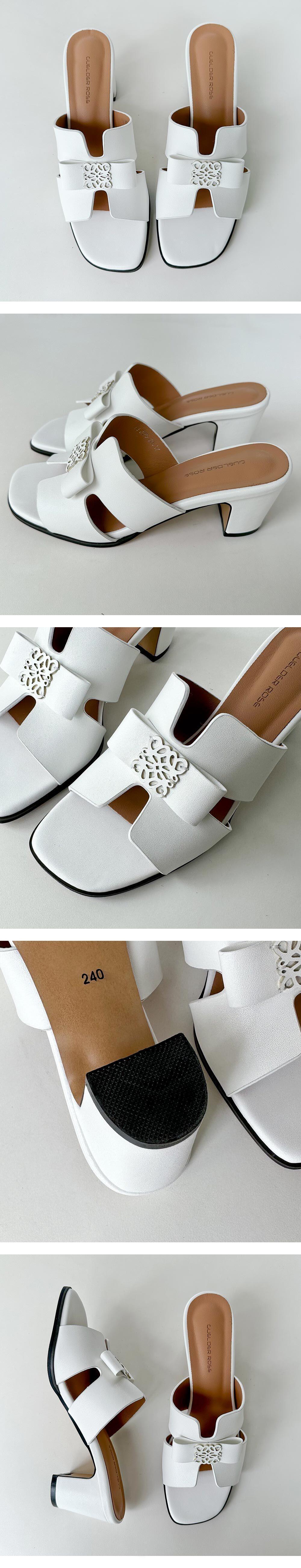 천연 소가죽 리본 여성뮬슬리퍼형샌들