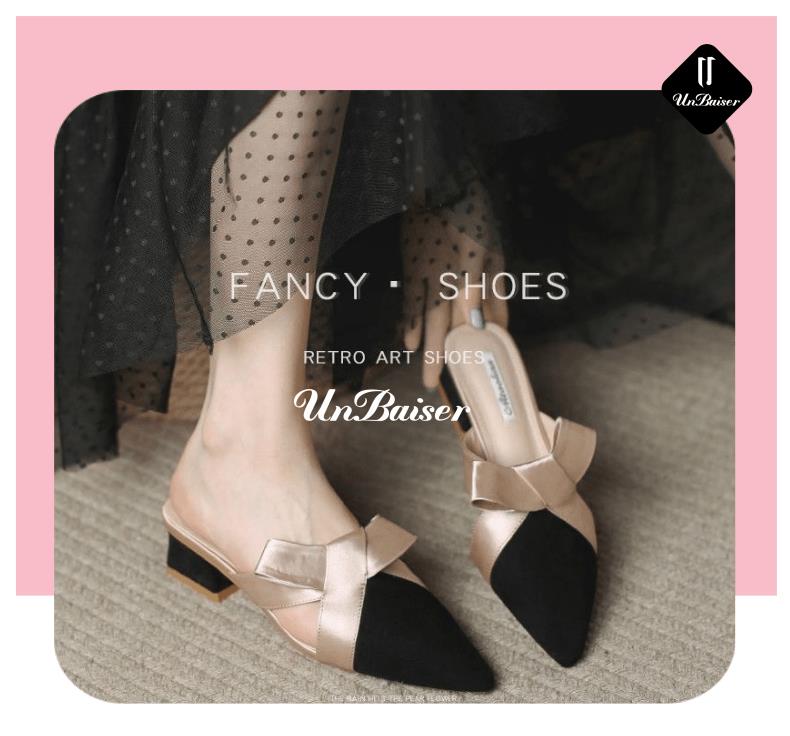 UNBAISER 여성 뾰족 여성뮬슬리퍼형샌들