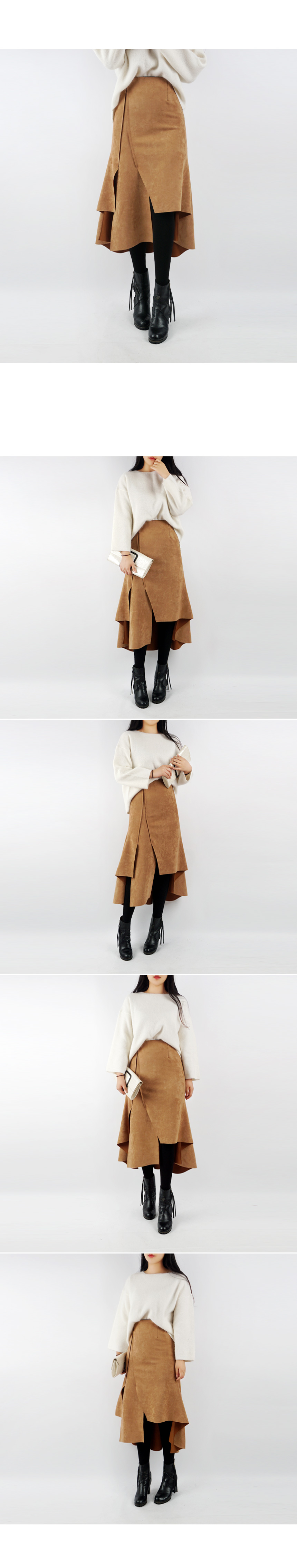 Suede incision long skirt slit unbending winter