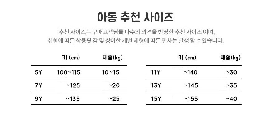 아동추천사이즈