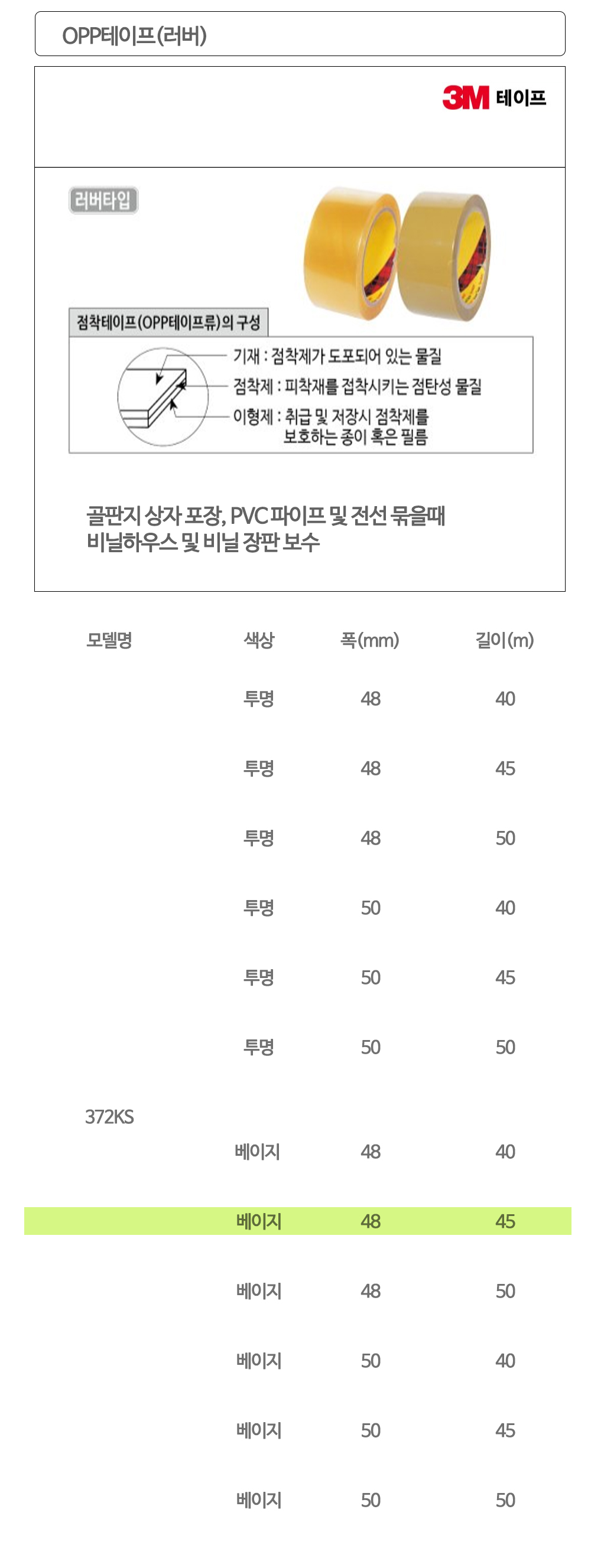 3M OPP테이프 박스테이프 베이지 48x45m(50개입)