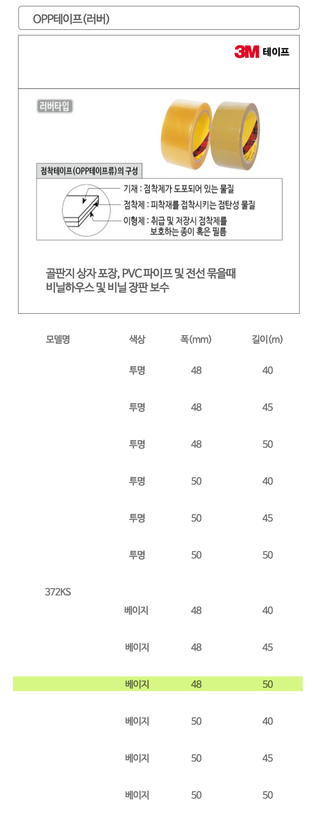 3M OPP테이프 박스테이프 베이지 48x50m(50개입)