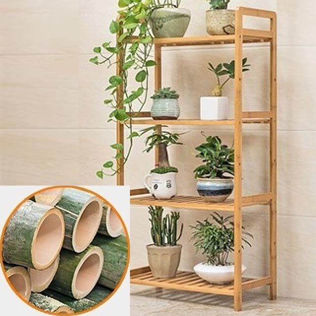 4단 원목선반 신발 화분진열대 높이조절 50x25x100cm