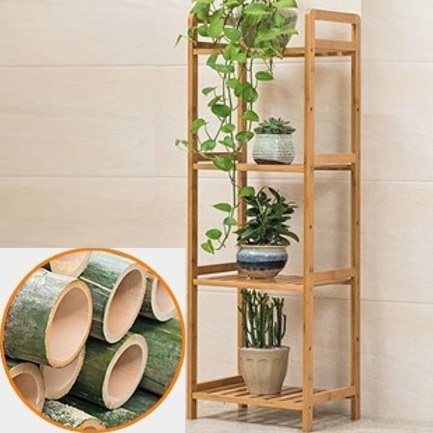 4단 원목선반 신발 화분진열대 높이조절 35x25x100cm