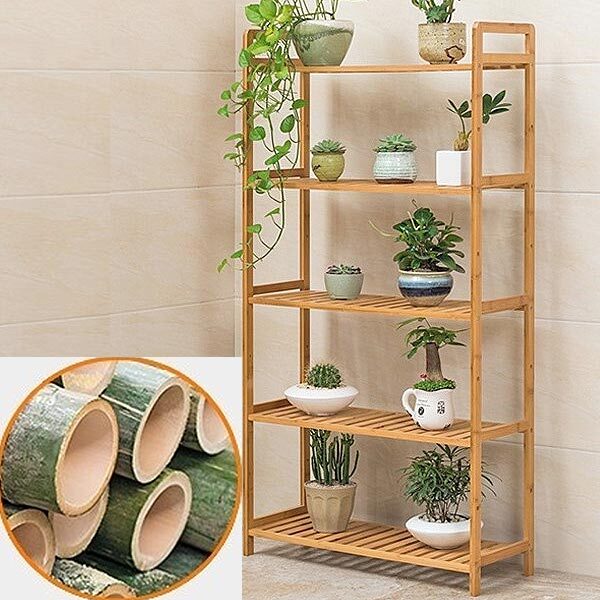 5단 원목선반 신발 화분진열대 높이조절 70x25x128cm