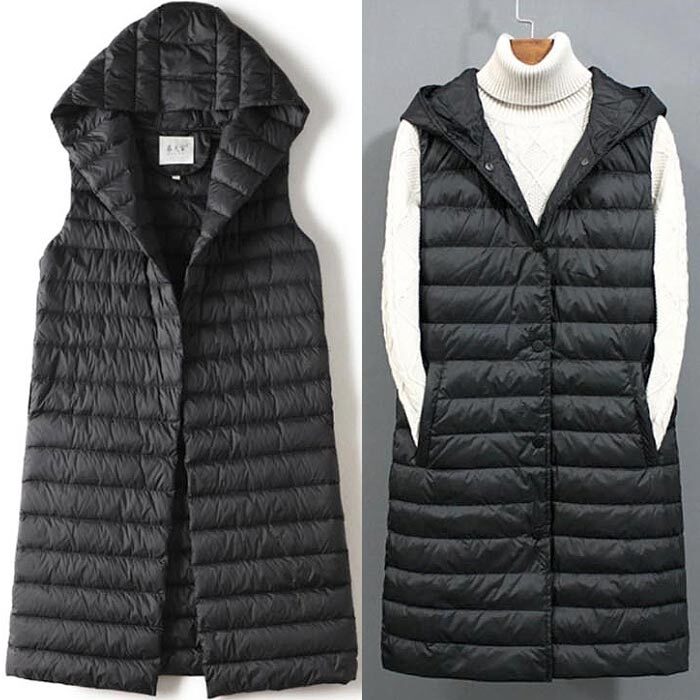 여자 덕다운 후드 롱패딩조끼 베스트 데일리룩 바람막이 아우터