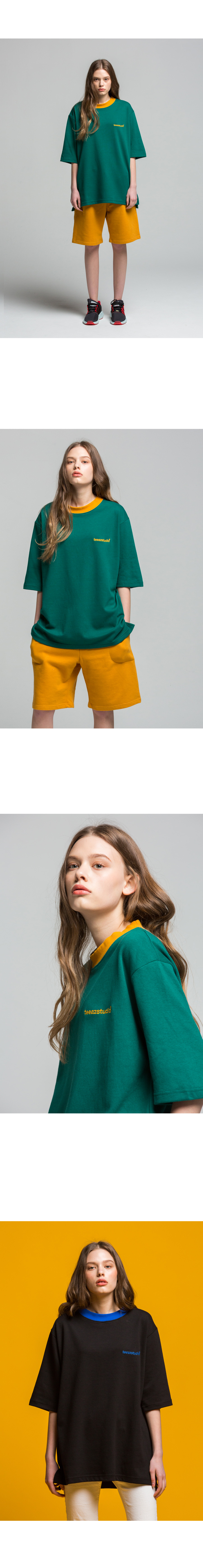 티아즈(TEEAZ) [UNISEX] 심플 로고 특양면 링거 반팔티 (8 COLOR) + 3단쭈리 하프팬츠 (6 COLOR)