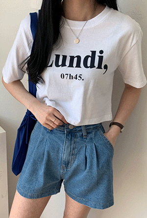 룬룬 크롭 반팔 티셔츠 (아이보리 소라 블랙) 크롭티셔츠