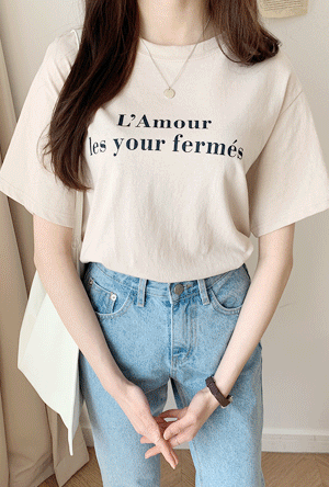 아모르 레터링 반팔 티셔츠 (아이보리 베이지 소라 네이비) 프리팅 로고 영문