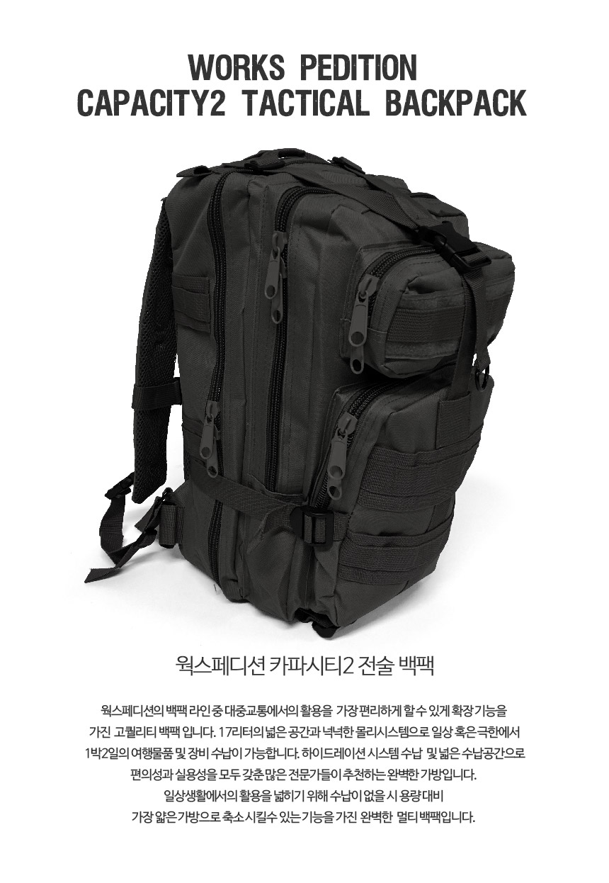 웍스페디션(WORKS PEDITION) 웍스페디션 카파시티2 17리터 전술 백팩 블랙