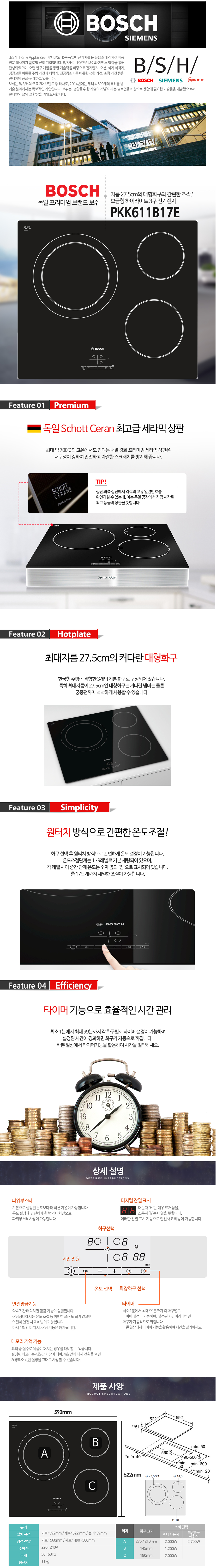 보쉬 하이라이트 3구 PKK611B17E 상세페이지
