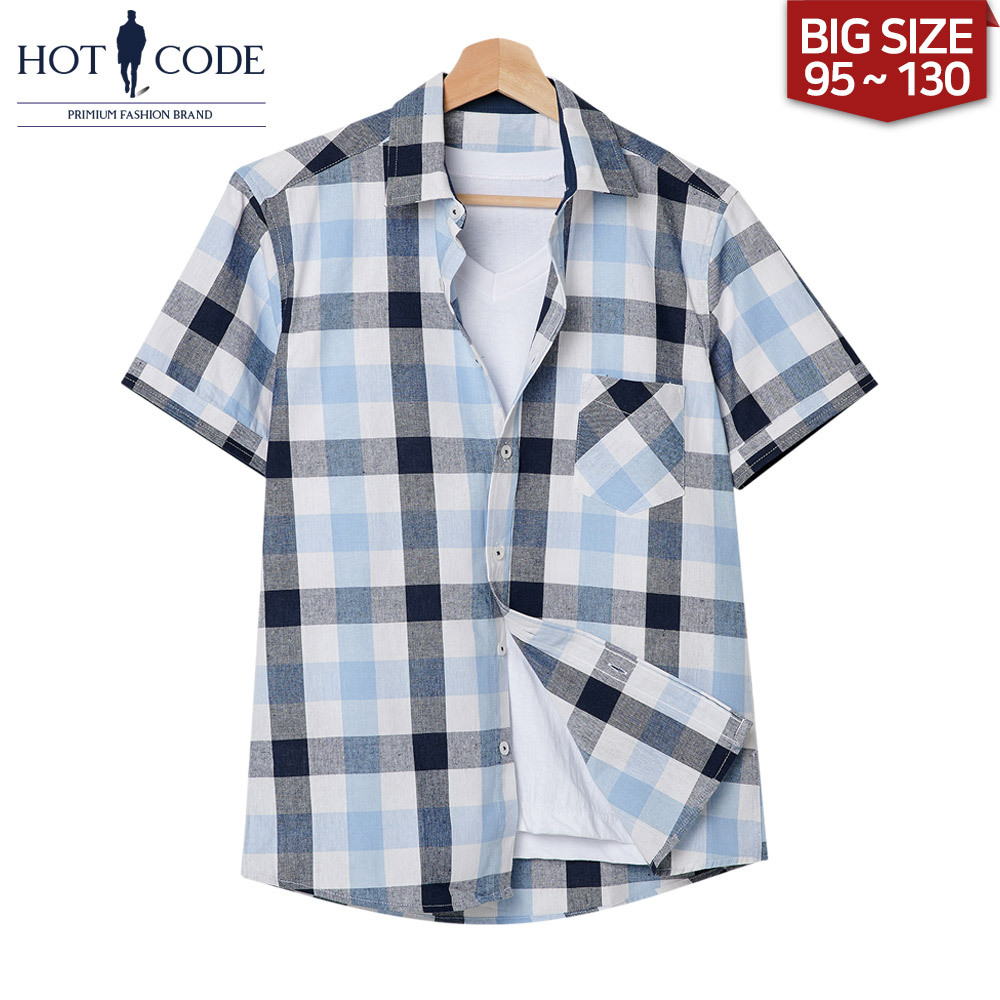 남자 여름 반팔셔츠 깅엄 체크 드레스 빅사이즈, HC219 - 핫코드