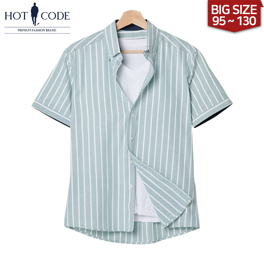 남자 여름 반팔셔츠 오버핏 스트라이프 HC832 - 핫코드