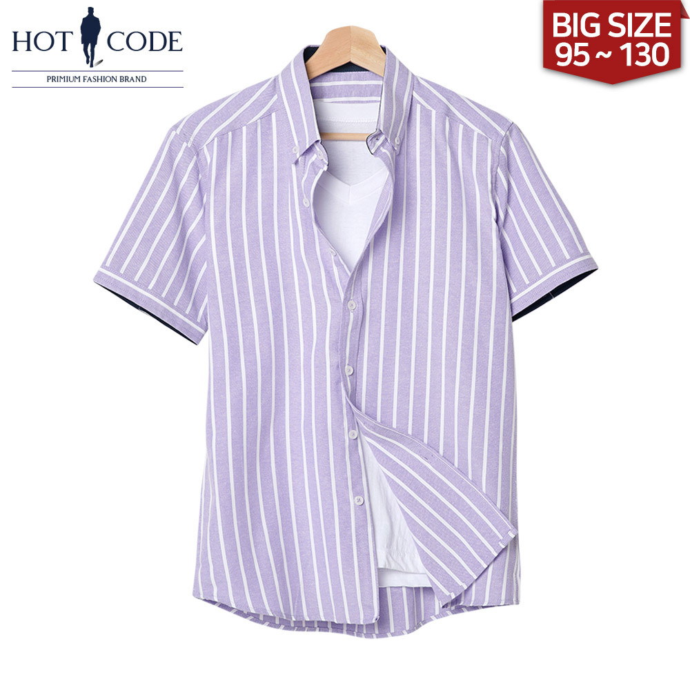 남자 여름 반팔셔츠 오버핏 스트라이프 HC833 - 핫코드