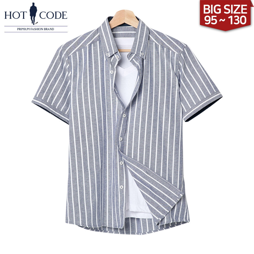 남자 여름 반팔셔츠 오버핏 스트라이프 HC836 - 핫코드