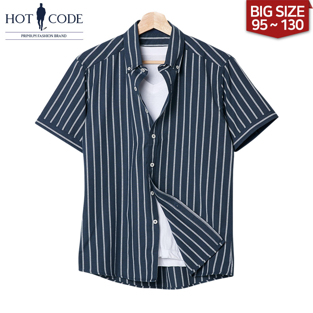 남자 여름 반팔셔츠 오버핏 스트라이프 HC838 - 핫코드