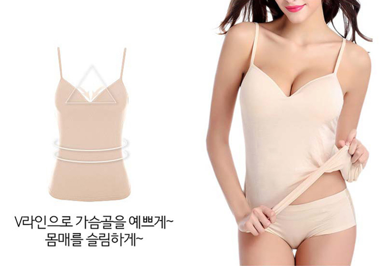 V라인으로 가슴골을 예쁘게~ 몸매를 슬림하게~해주는 온느 여성속옷 끈나시 3장1세트 스킨 컬러