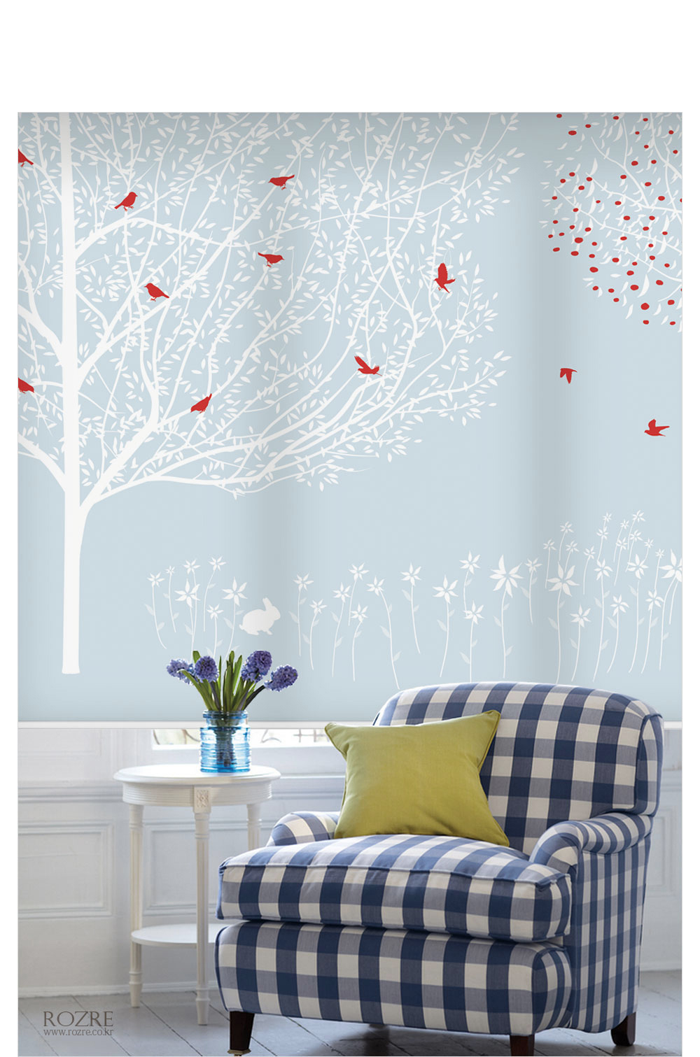 새와나무그림 롤스크린 블라인드