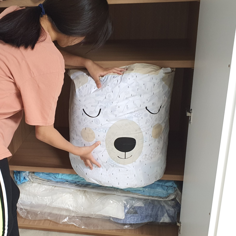 이불정리주머니 이불정리가방 이불정리백 이불수납파우치 이불정리함 보관팩 계절이불 곰돌 겨울옷 이불정리파우치
