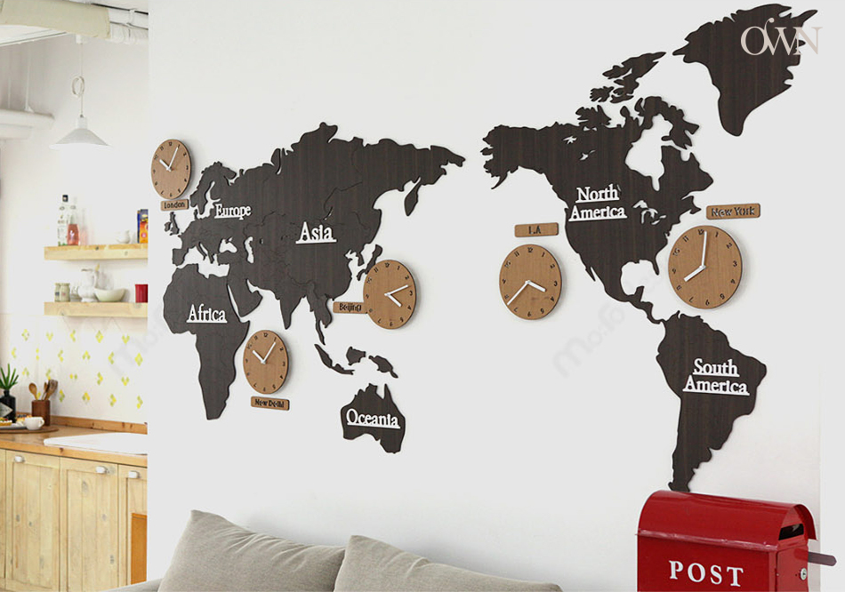 World Map Big Color Wood Noiseless Interior Wall C