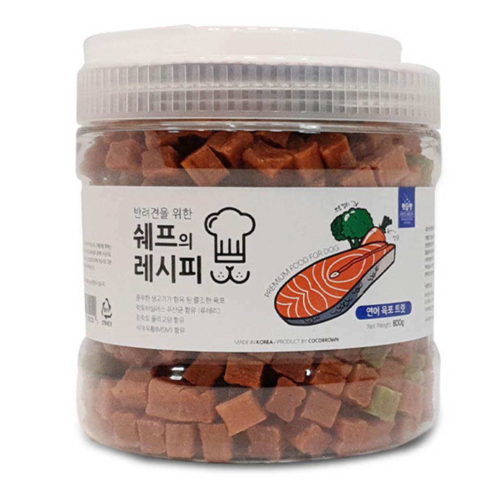 대용량 강아지 쫄깃 간식 육포 트릿 큐브 800g 연어 애견