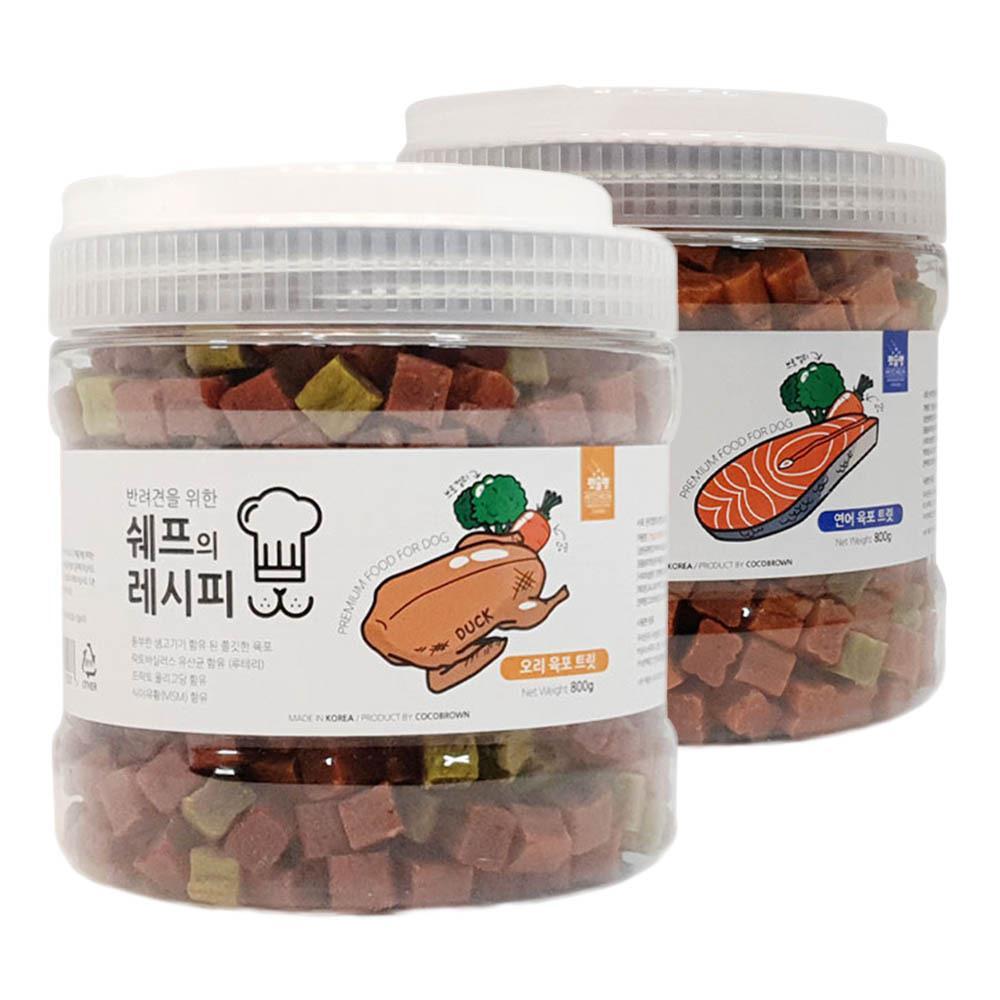 대용량 강아지 간식 육포 트릿 큐브 800g 연어+오리 강쥐