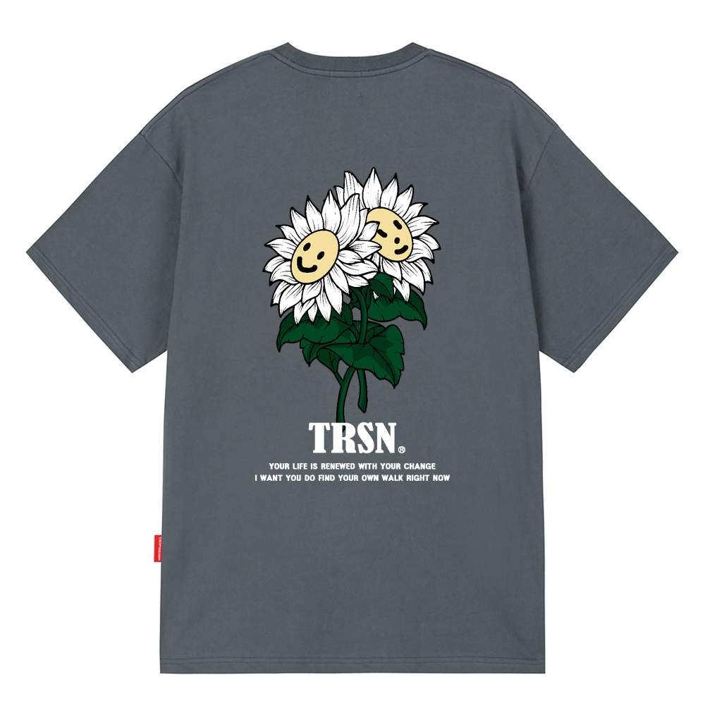 SMILE FLOWER T-SHIRTS - GRAY