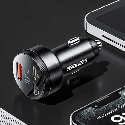 ESSAGER 105W 디스플레이 3포트 차량용 시거잭 PD PPS C포트 초고속 충전기