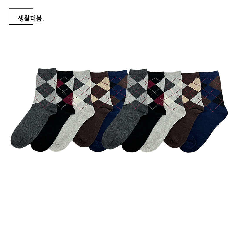 생활더봄 남자 아가일 겨울 베이직 정장 캐주얼 중목양말 10켤레