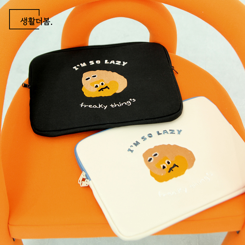 생활더봄 귀여운 캐릭터 노트북 태블릿 파우치 13인치 충격보호 가방 아이보리 - oh happy day
