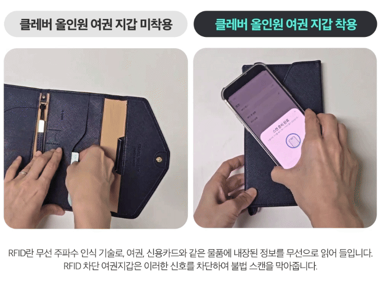클레버 RFID 차단 여권 지갑 안티스키밍 올인원 해외 여행 여권파우치 스트랩 증정 상세 이미지 12