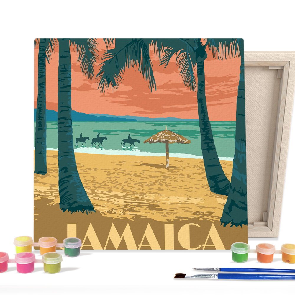 [페인팅네501]DIY캔버스형 그림그리기 25x25cm 랜드마크_자메이카_해변