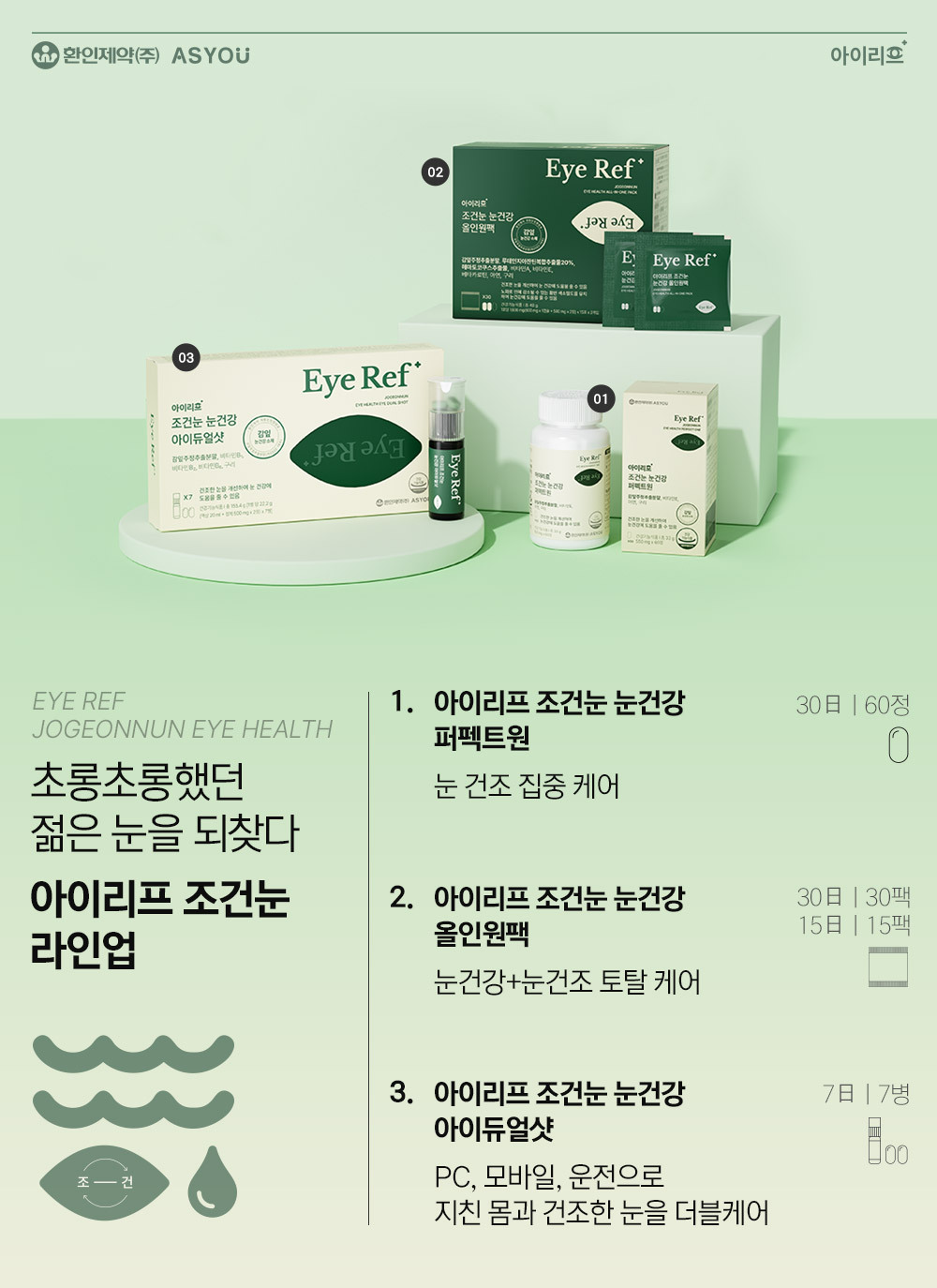 환인제약 애즈유 아이리프 조건눈 눈건강 올인원팩 선물세트 (15팩*4박스)