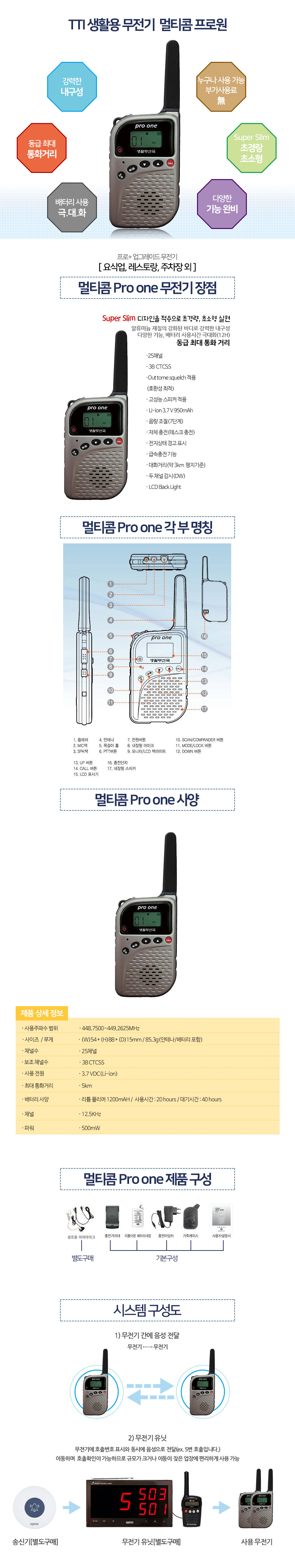 티티아이텍 TTI 생활 무전기 멀티콤 프로원(Pro one)-벨시스