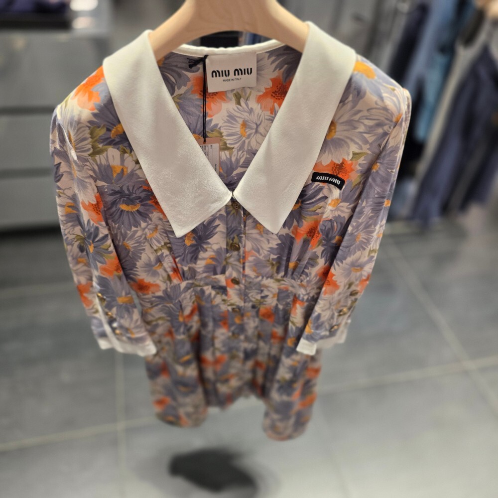 미우미우 플로랄 프린트 실크 미니 원피스 MF5441