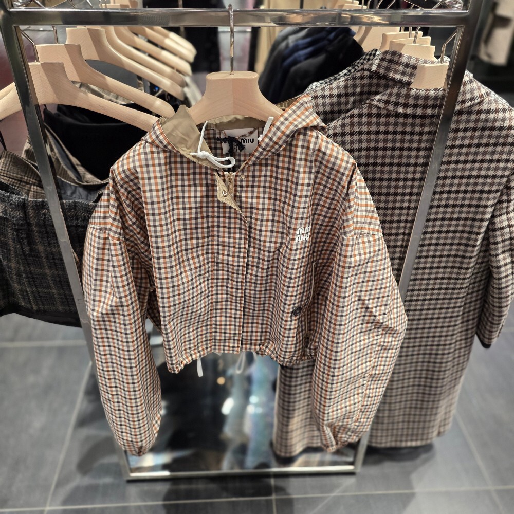 미우미우 체크 리나일론 크롭 여성 자켓 ML1190