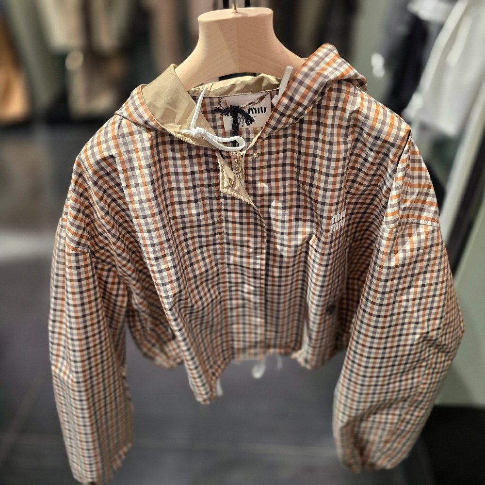 미우미우 체크 리나일론 크롭 여성 자켓 ML1190