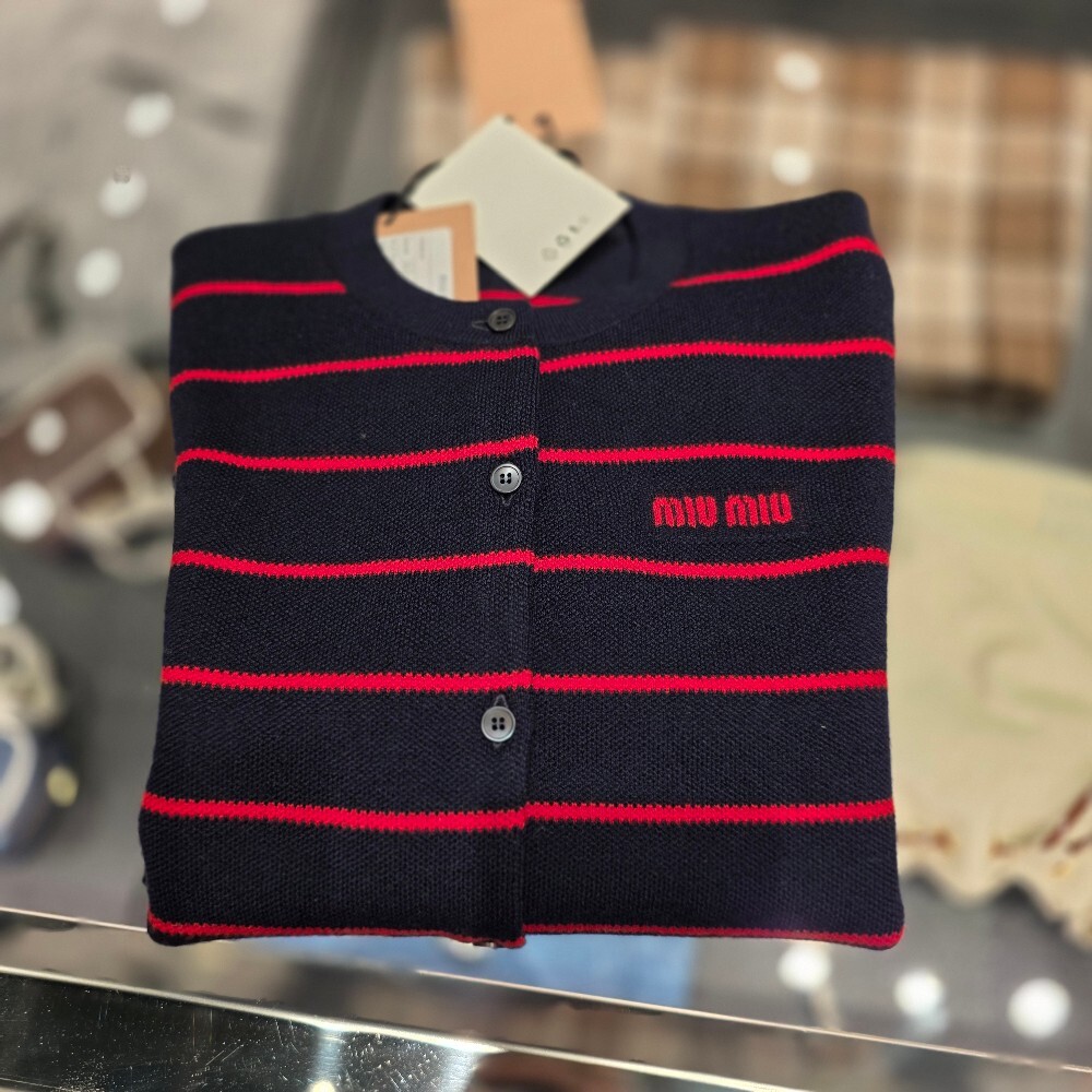 미우미우 스트라이프 울 여성 가디건 MMF895