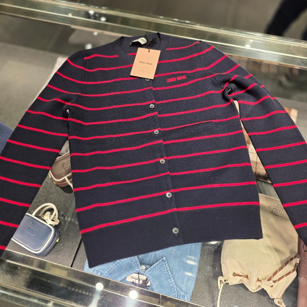 미우미우 스트라이프 울 여성 가디건 MMF895