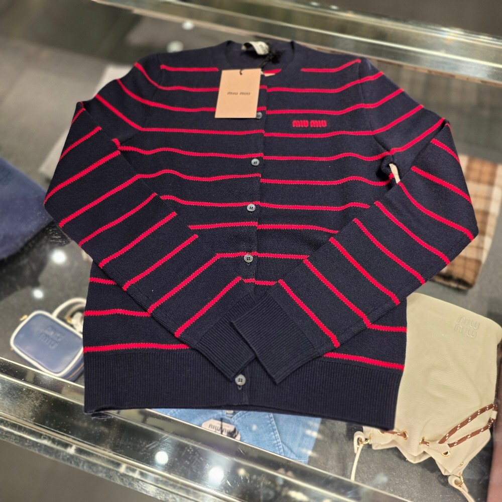 미우미우 스트라이프 울 여성 가디건 MMF895