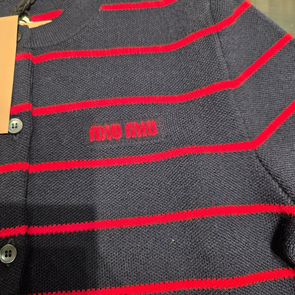 미우미우 스트라이프 울 여성 가디건 MMF895