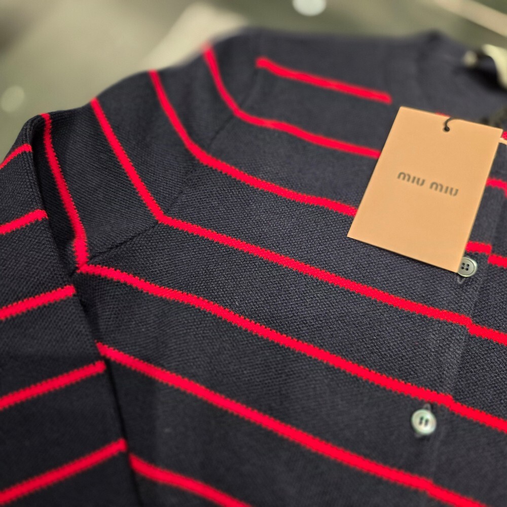 미우미우 스트라이프 울 여성 가디건 MMF895