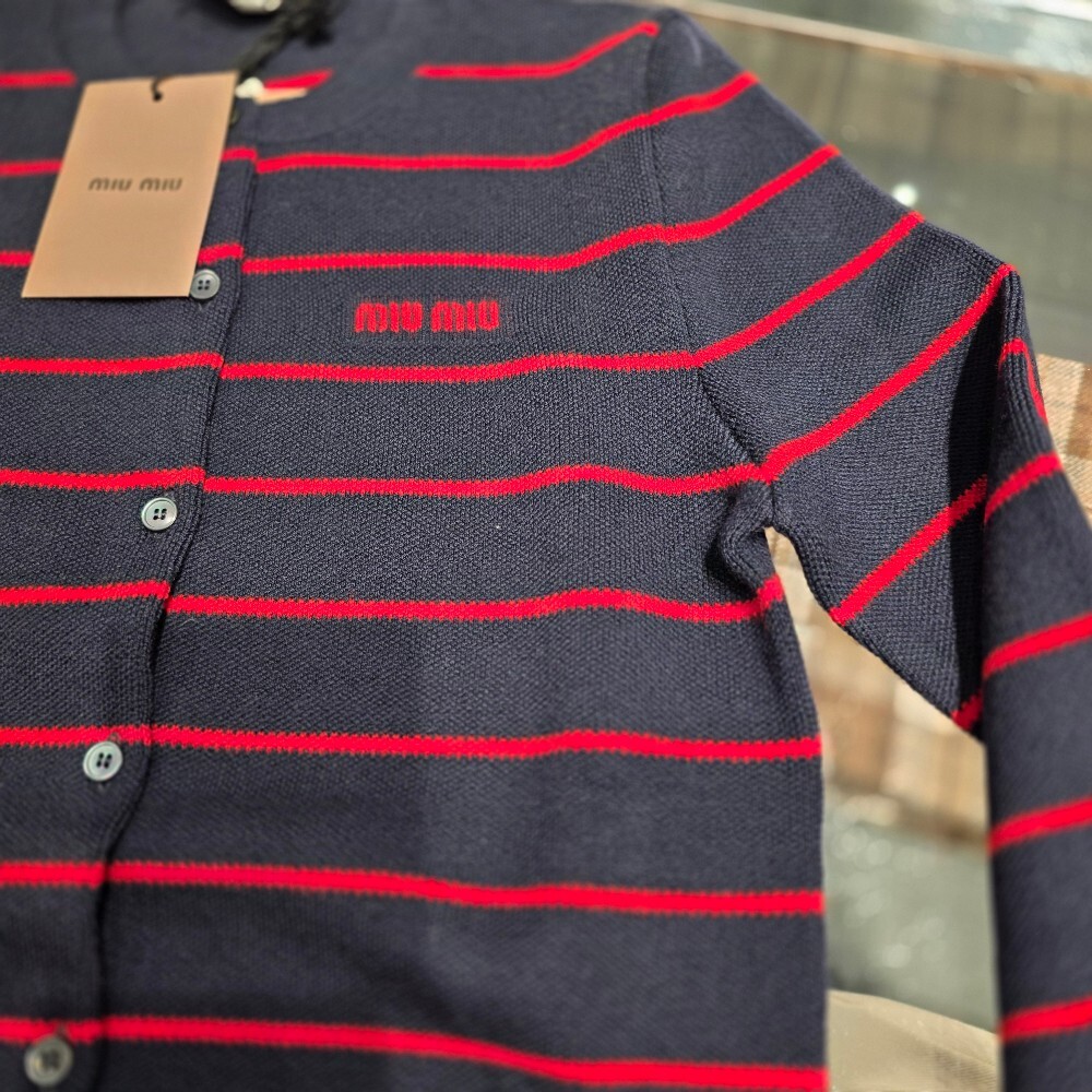 미우미우 스트라이프 울 여성 가디건 MMF895