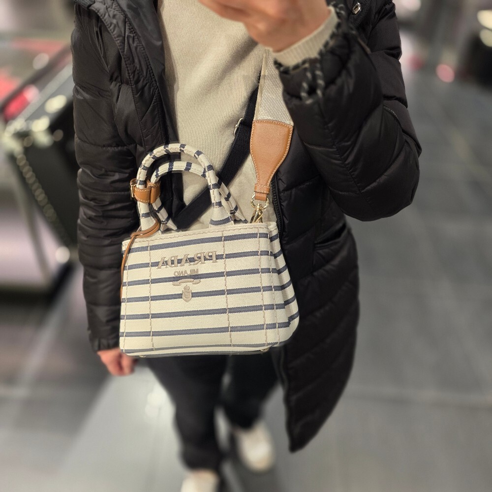 프라다 스트라이프 카나파 미니 토트백 1BA038