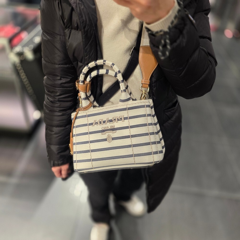 프라다 스트라이프 카나파 미니 토트백 1BA038